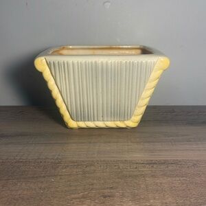 Vintage MCM Royal Copley Yellow and Gray Ribbed Planter